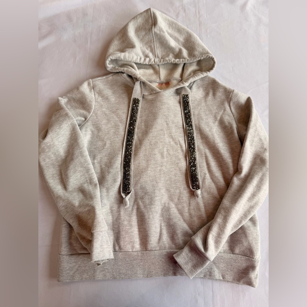 Betsey Johnson Sparkle Drawstring Hoodie In Heather Grey Size Small